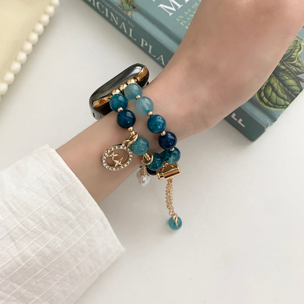 For Apple Watch Series 9 8 7 41mm / 6 5 4 SE (2023) SE (2022) SE 40mm / 3 2 1 38mm Watch Strap Agate Beads Wristband - Blue For Apple Watch Series 9 8 7 41mm / 6 5 4 SE (2023) SE (2022) SE 40mm / 3 2 1 38mm Watch Strap Agate Beads Wristband - Blue